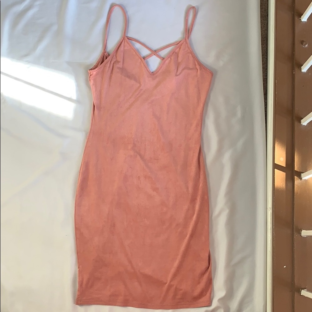 Neutral Pink Suede BodyCon Dress